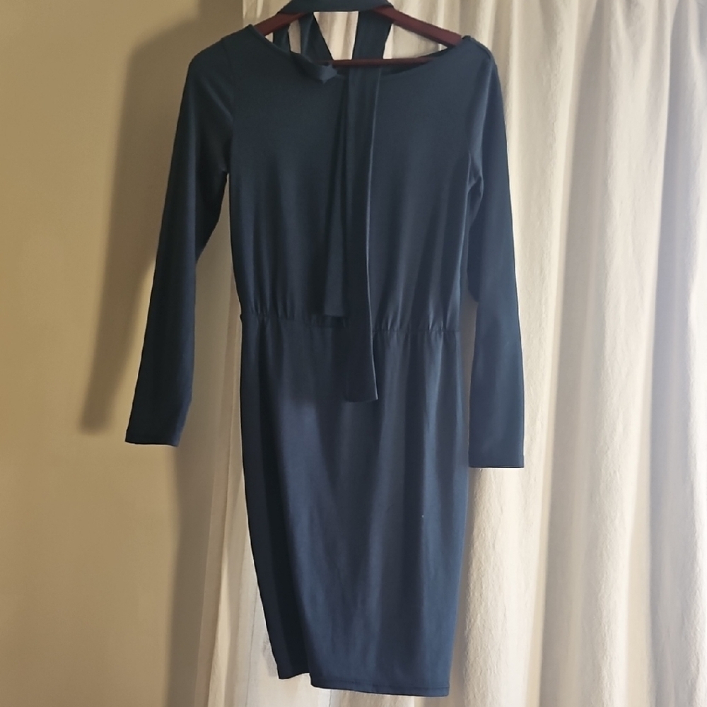 SHEIN Elegant Long Sleeve Navy Dress